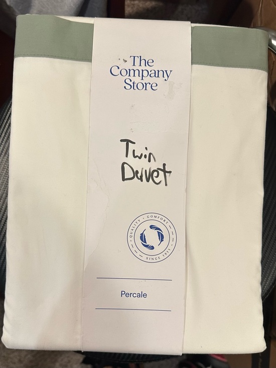 The Company Store Solid Border Classic Cool Cotton Percale Duvet Cover Thyme - Picture 3 of 4